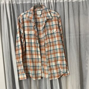 American Eagle Plaid Shirt in Orange, Teal & Cream